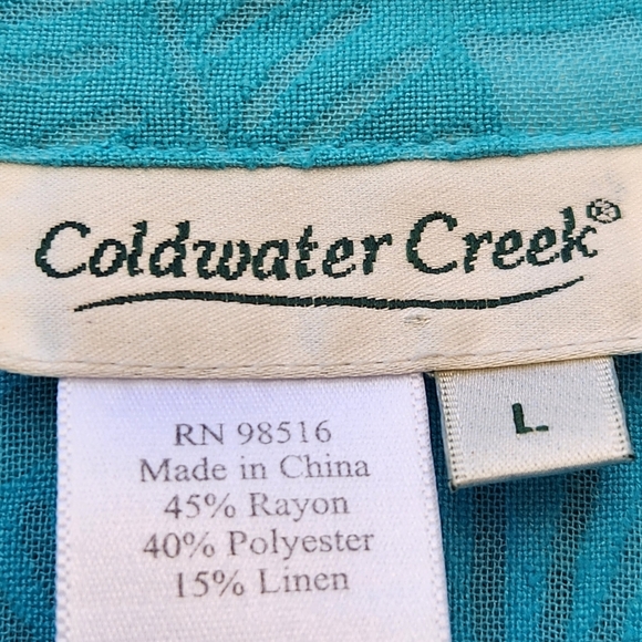 Coldwater Creek Top Women's Large Blue Floral Linen Rayon Blend Blouse - Picture 4 of 10